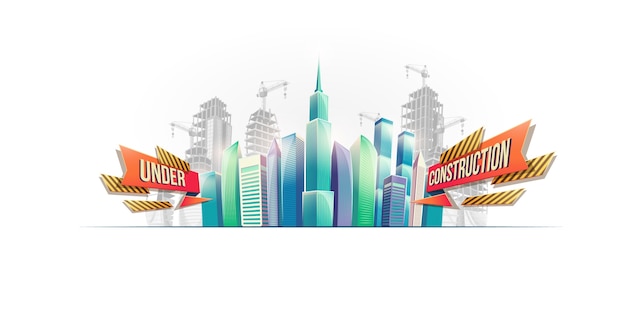 Free vector big city buildings on the background of buildings under construction