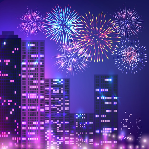 Free vector big city fireworks composition