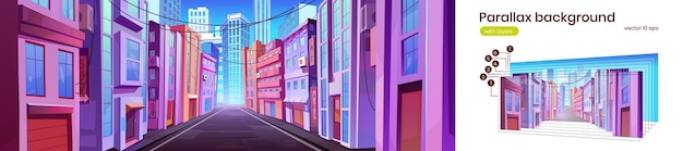 Big city street in daytime parallax background