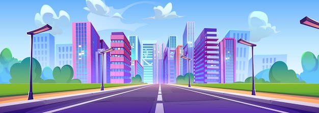 Free vector big city with modern skyscrapers and highway