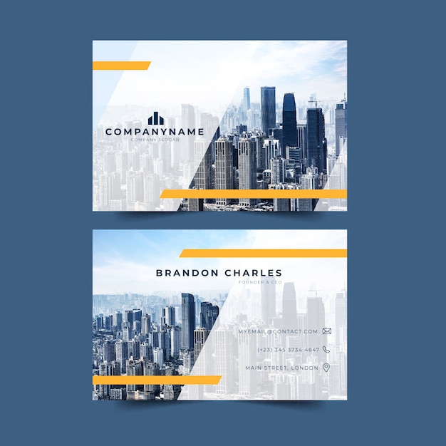 Free vector big city with skyscrapers business card template