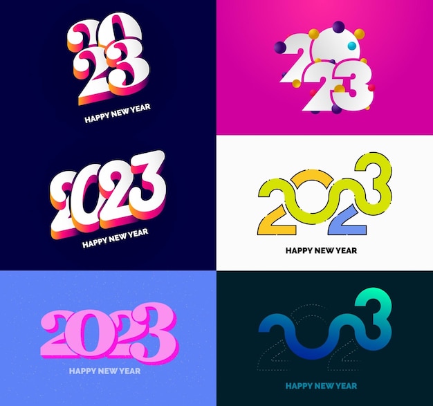 Free vector big collection of 2023 happy new year symbols cover of business diary for 2023 with wishes vector new year illustration