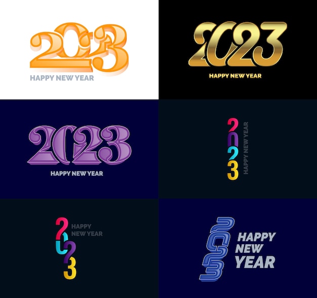 Free vector big collection of 2023 happy new year symbols cover of business diary for 2023 with wishes
