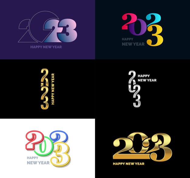 Big Collection of 2023 Happy New Year symbols Cover of business diary for 2023 with wishes