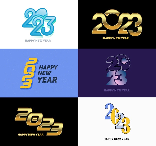 Free vector big collection of 2023 happy new year symbols cover of business diary for 2023 with wishes