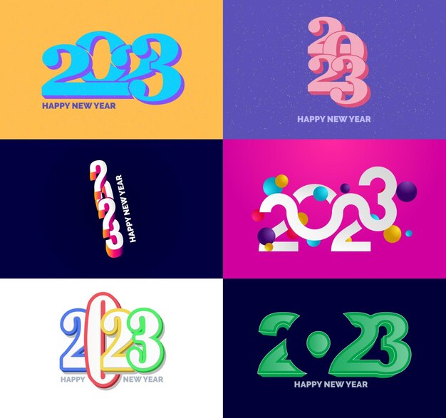 Big Collection of 2023 Happy New Year symbols Cover of business diary for 2023 with wishes