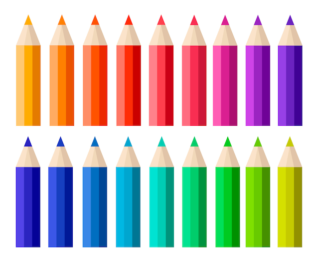 Premium Vector | Set of colored pencils. five pencils with eraser