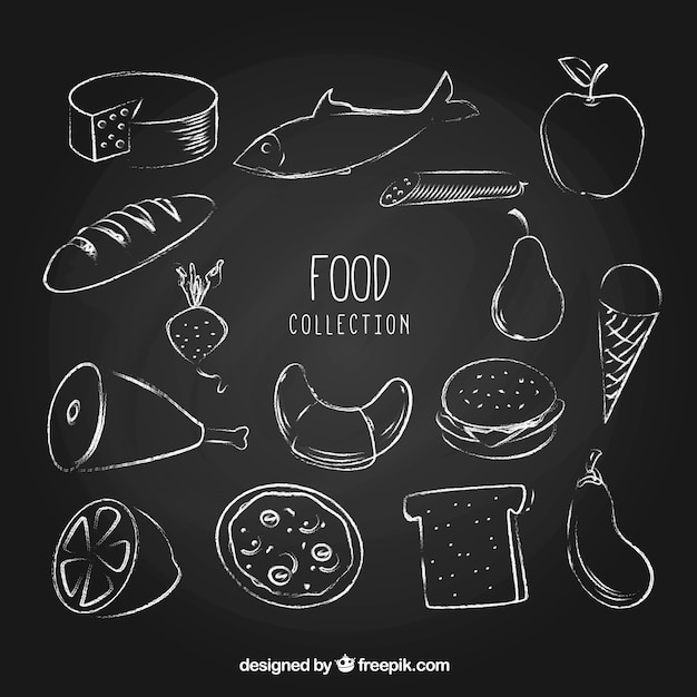 Free vector big collection of food in chalk style