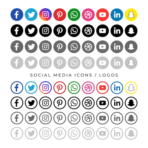 소셜 미디어 로고의 큰 컬렉션