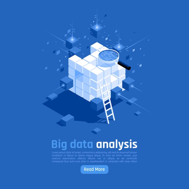 Banner isometrico di analisi dei big data