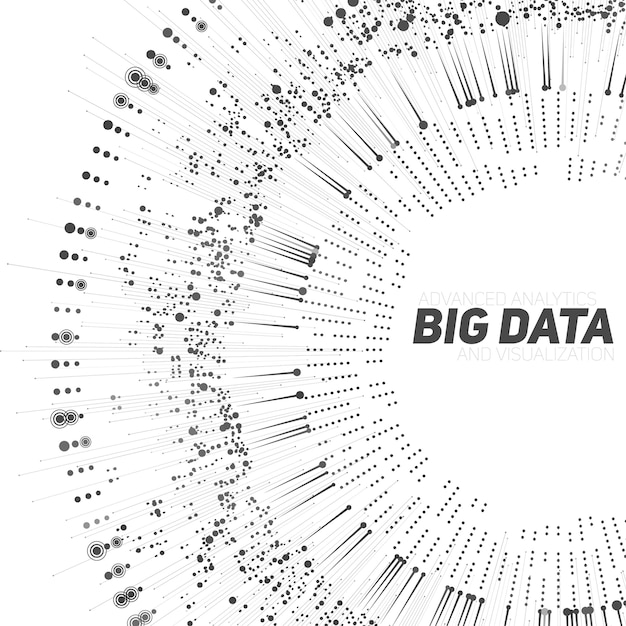 Vettore gratuito visualizzazione circolare di big data in scala di grigi. infografica futuristica. progettazione estetica dell'informazione. complessità dei dati visivi. visualizzazione grafica di thread di dati complessi. rete sociale. grafico dati astratto