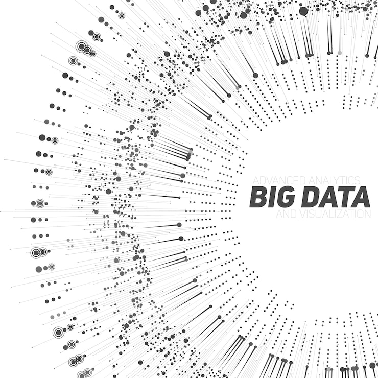 Free Vector big data circular grayscale visualization. futuristic infographic. information aesthetic design. visual data complexity. complex data threads graphic visualization. social network. abstract data graph