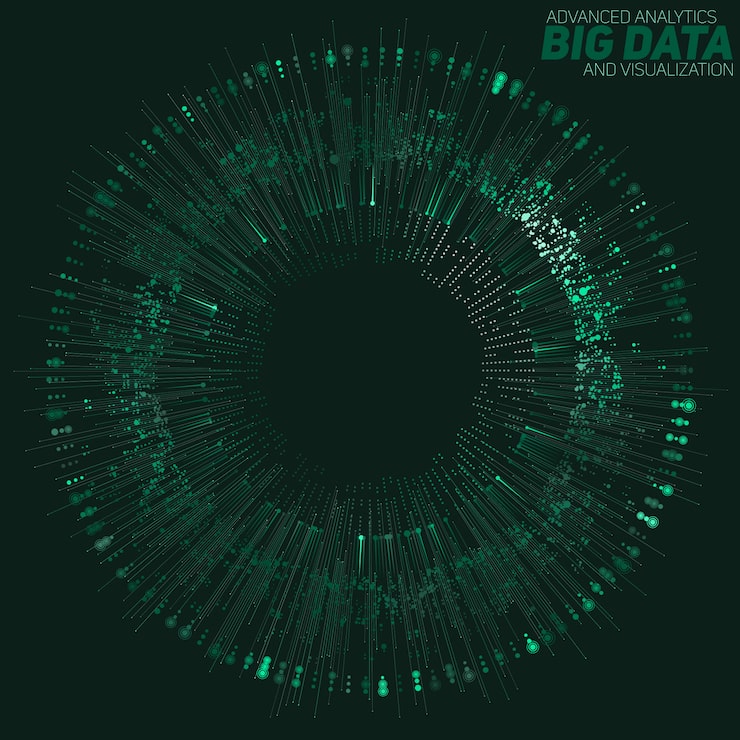 Free Vector big data circular green visualization. futuristic infographic. information aesthetic design. visual data complexity. complex data threads graphic visualization. social network. abstract data graph