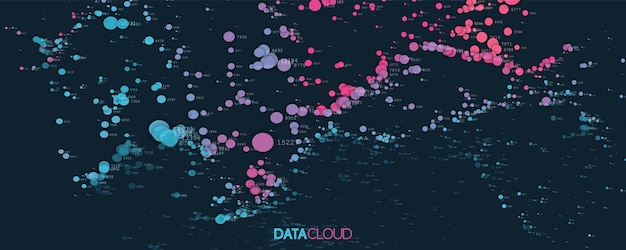 Vettore gratuito visualizzazione del cloud di big data infografica futuristica cloud computing delle informazioni complessità dei dati visivi analisi dei grafici aziendali complessi rappresentazione della rete sociale grafico dei dati astratto