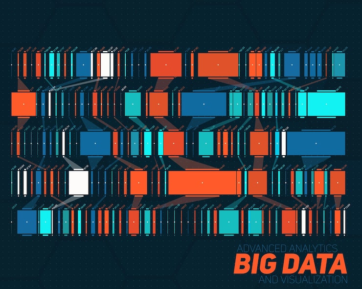 Free Vector big data colorful visualization. complex data threads graphic visualization. social network, abstract data graph.