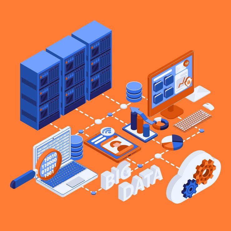 Free Vector big data isometric flowchart