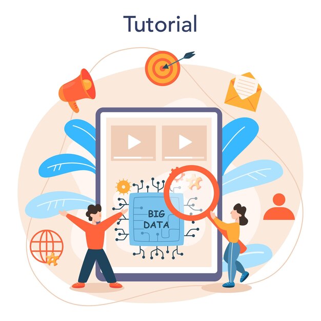 Big data online service or platform Modern computer technology Analyzing digital information from the internet Online tutorial Isolated flat vector illustration