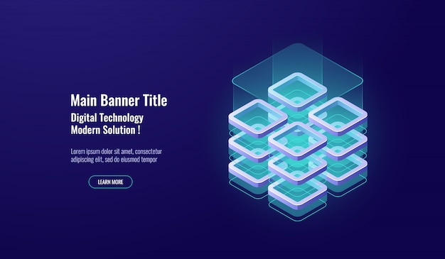 Vettore gratuito grande elaborazione dei dati, concetto di sicurezza dei dati, icona isometrica, stanza del server di database