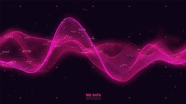 Free vector big data red wave visualization. futuristic infographic. information aesthetic design. visual data complexity. complex business chart analytics. social network representation. abstract data graph.