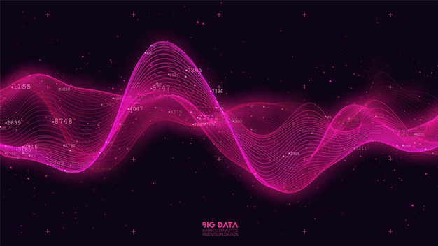 Big data red wave visualization. Futuristic infographic. Information aesthetic design. Visual data complexity. Complex business chart analytics. Social network representation. Abstract data graph.