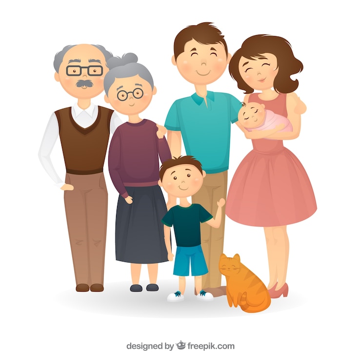 무료 Vector 손에 큰 가족 배경 그린 스타일