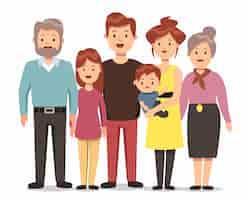 Free vector big family portrait with three generation such as grandfather, grandmother, father, mother, and children of different age together