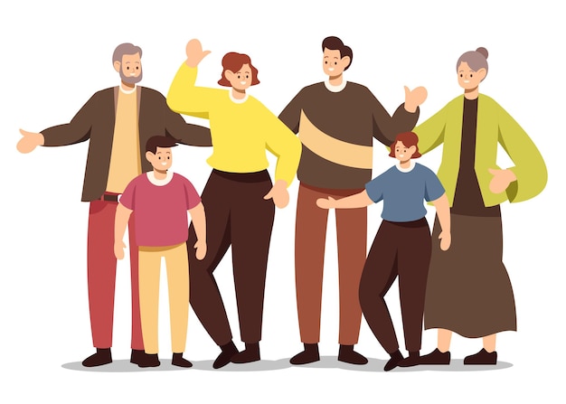 Big family portrait with three generation such as grandfather, grandmother, father, mother, and children of different age together