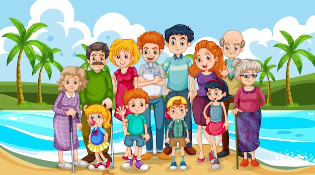 large family cartoon