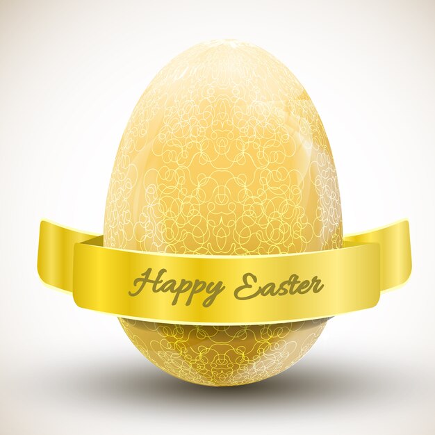 Free vector big golden ornamental happy easter egg with ribbon realistic vector illustration