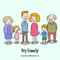 big happy family with hand drawn style