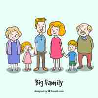Free vector big happy family with hand drawn style