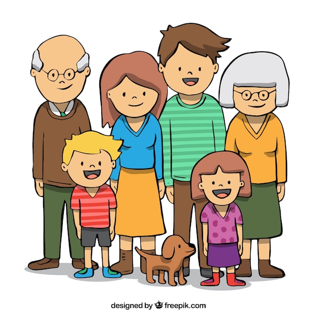 Free vector big happy family with hand drawn style