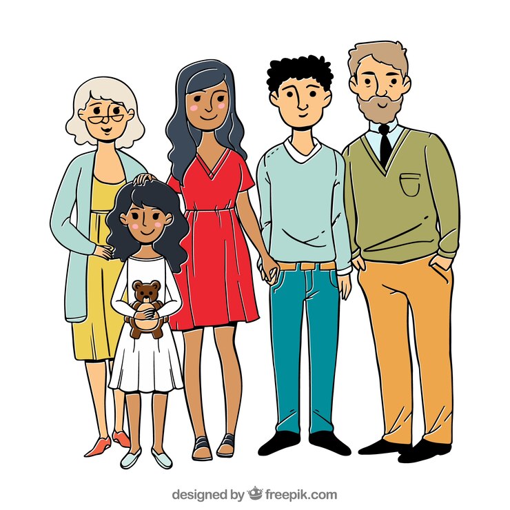 Free Vector big happy family with hand drawn style