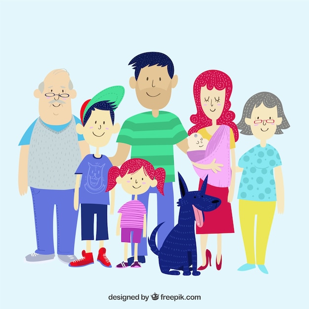 Free vector big happy family with hand drawn style