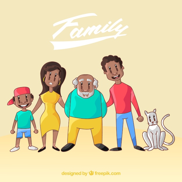 Big happy family with hand drawn style