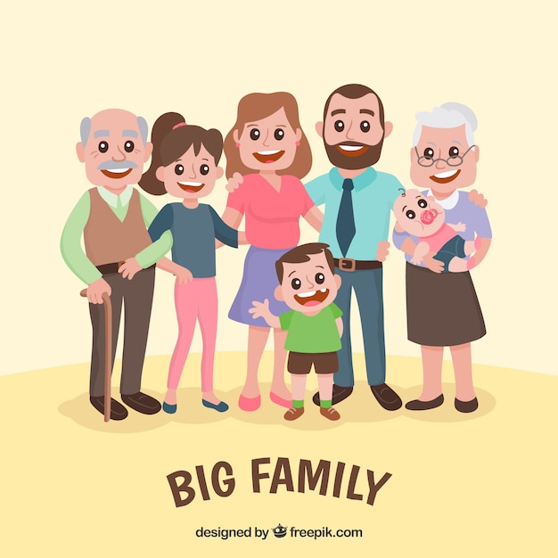 Free vector big happy family with hand drawn style