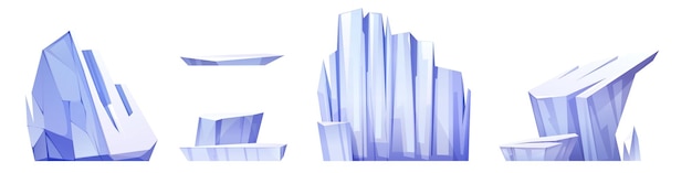 Бесплатное векторное изображение Большие скалы и кусочки айсберга карикатурная векторная иллюстрация синей арктической замороженной горы полярный лед и снег геометрические блоки опасность ледника, плавающего и дрейфующего в северном море или океане