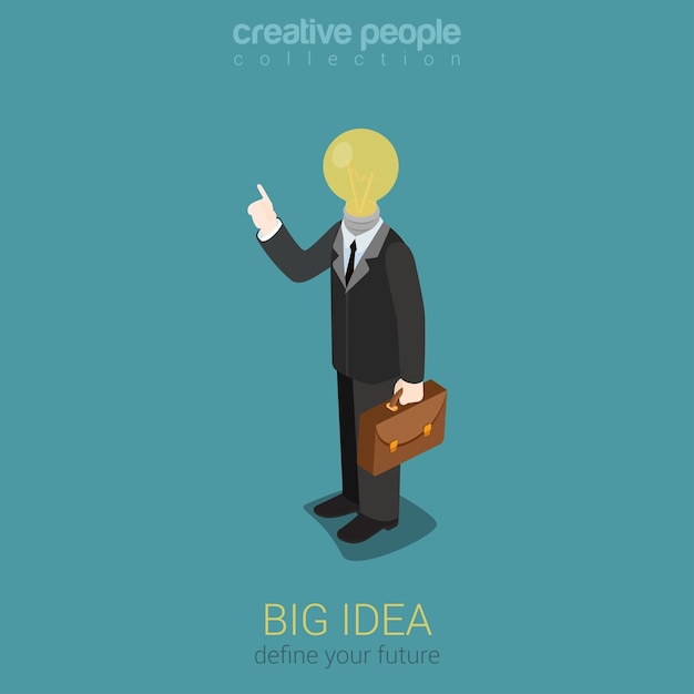 Big idea creative lightbulb flat 3d web