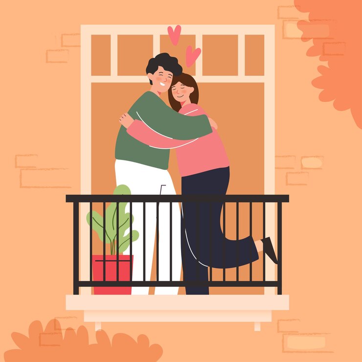 Free Vector big isolated cartoon   of young girl and boy in love, couple sharing and caring love,  3d illustration