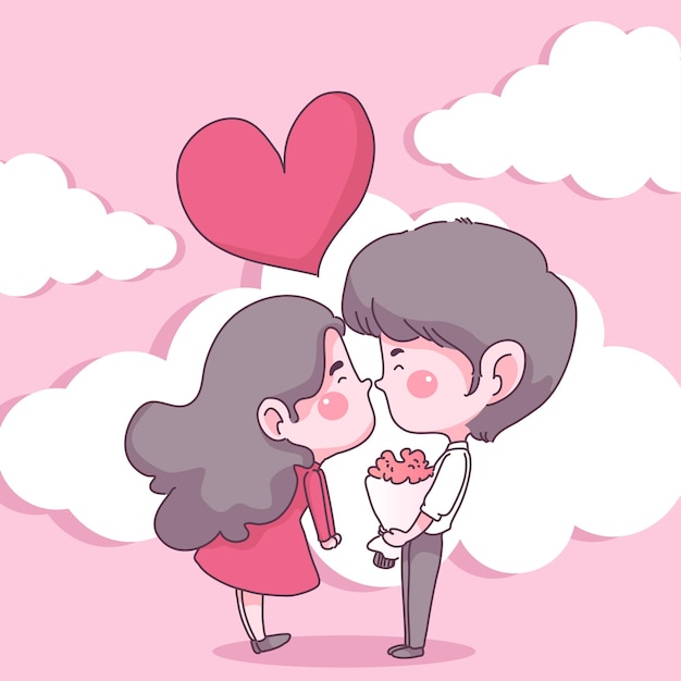 Free vector big isolated couple in love, happy young girl and boy in love