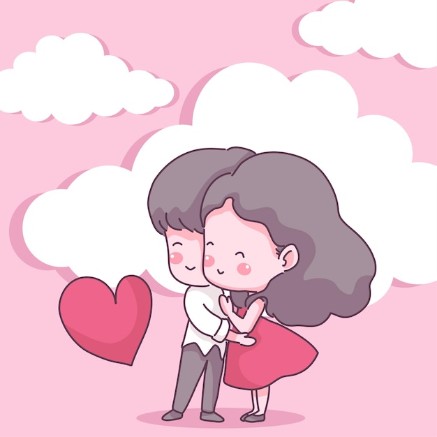 Free vector big isolated couple in love, happy young girl and boy in love