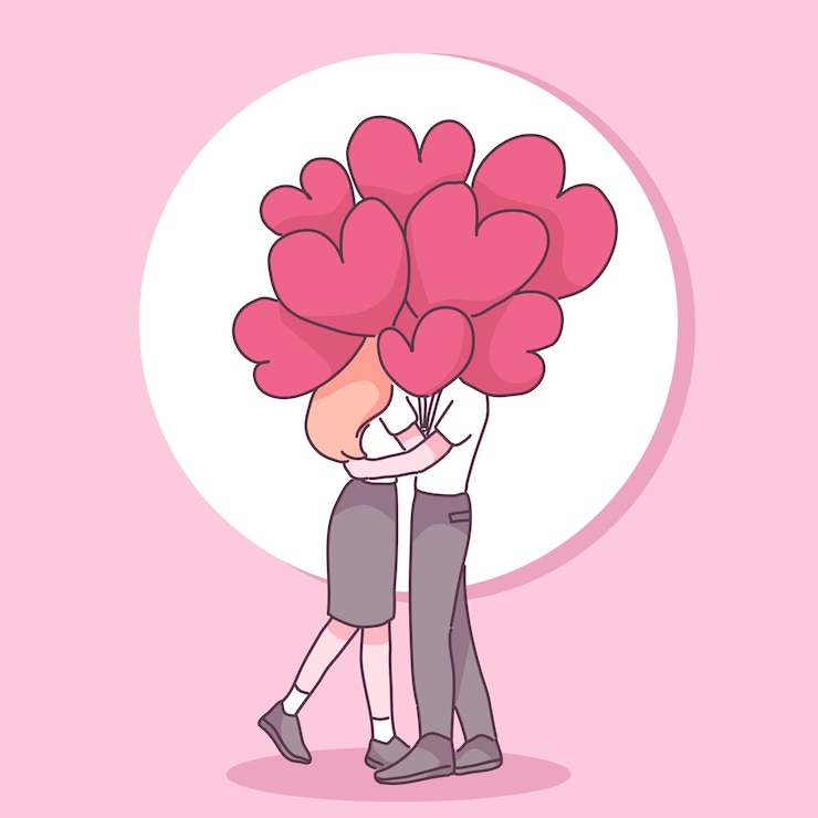 Free Vector big isolated couple in love, happy young girl and boy in love