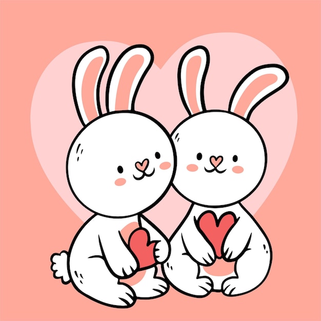 Free vector big isolated hand drawn cartoon   character design animal couple in love, doodle style valentine concept flat   illustration