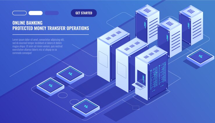 Бесплатный Вектор большой современный центр обработки данных, серверная комната, служба хранения данных облачных данных