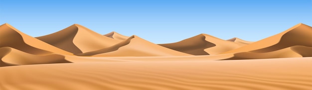 Big realistic background of sand dunes desert landscape with blue sky