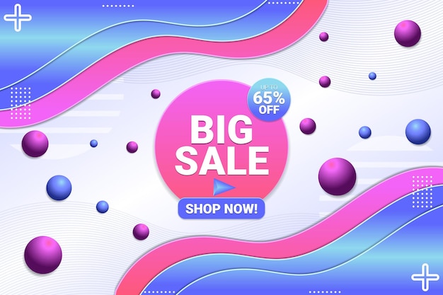 Big sale abstract background fluid shape with blue and pink gradient