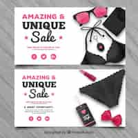 Free vector big sale banners with summer accessories