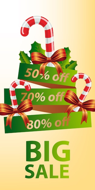 Big Sale Christmas banner design. Candy canes