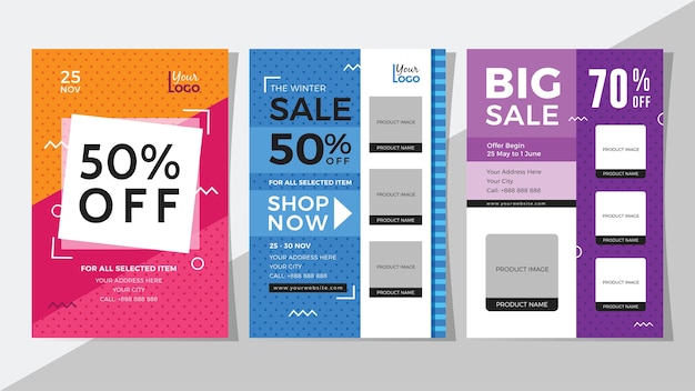 Big sale and discount flyer set