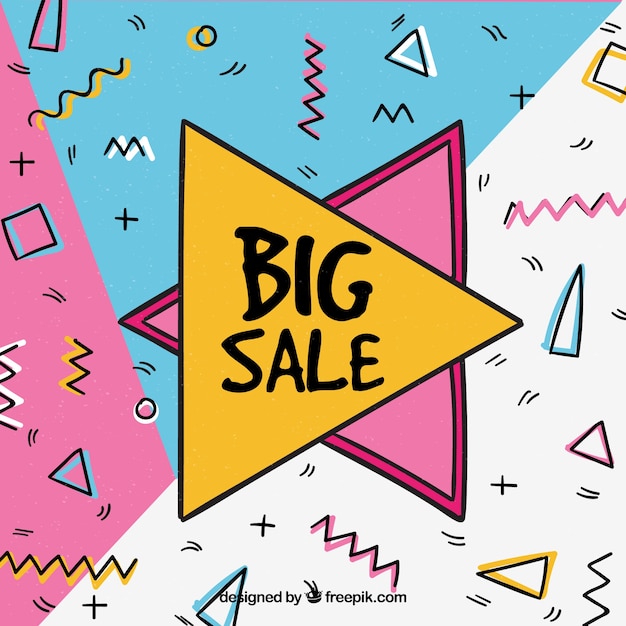 Free vector big sale hand drawn with memphis style